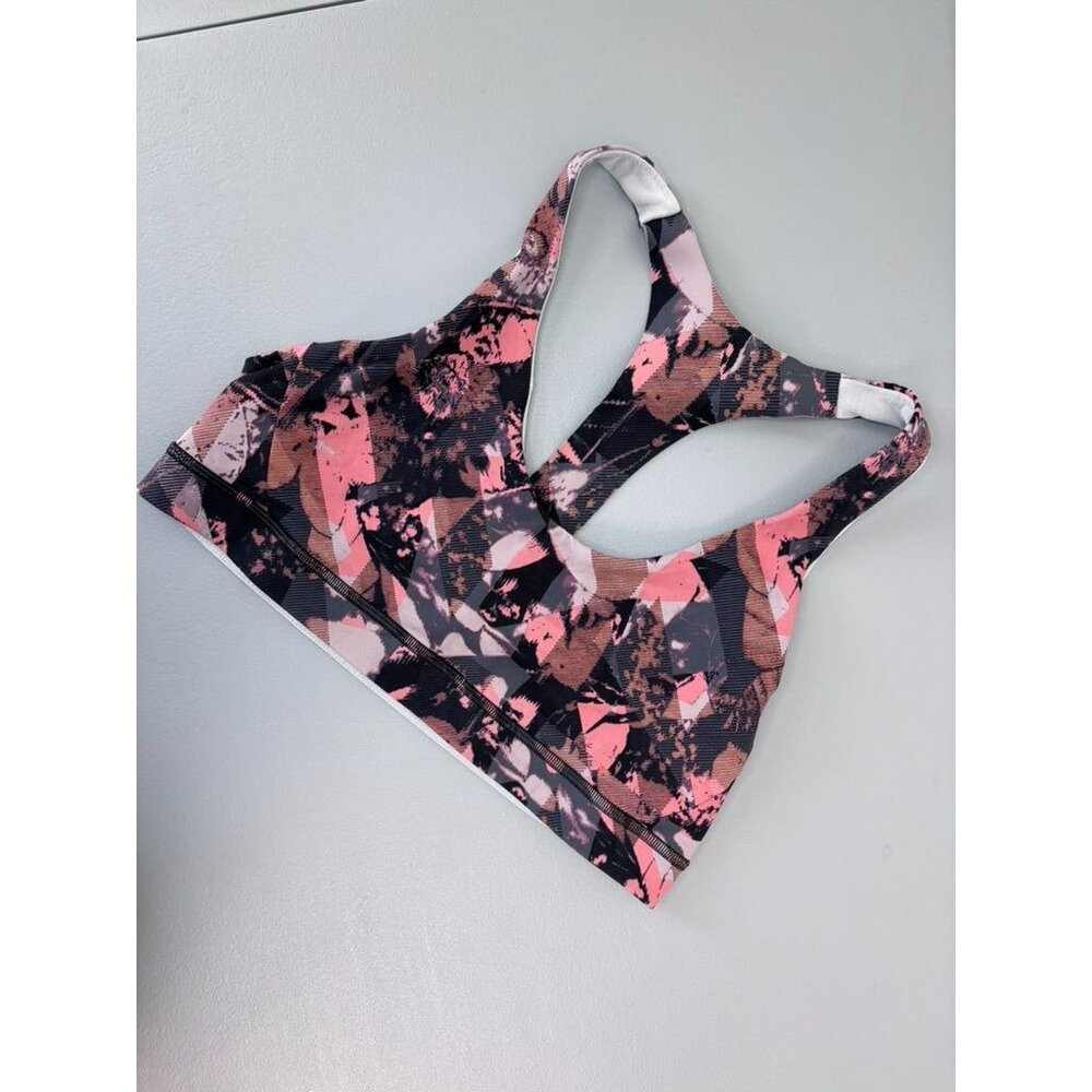 Lululemon women's 10 break free bra salmon black patterned nulux sports bra
